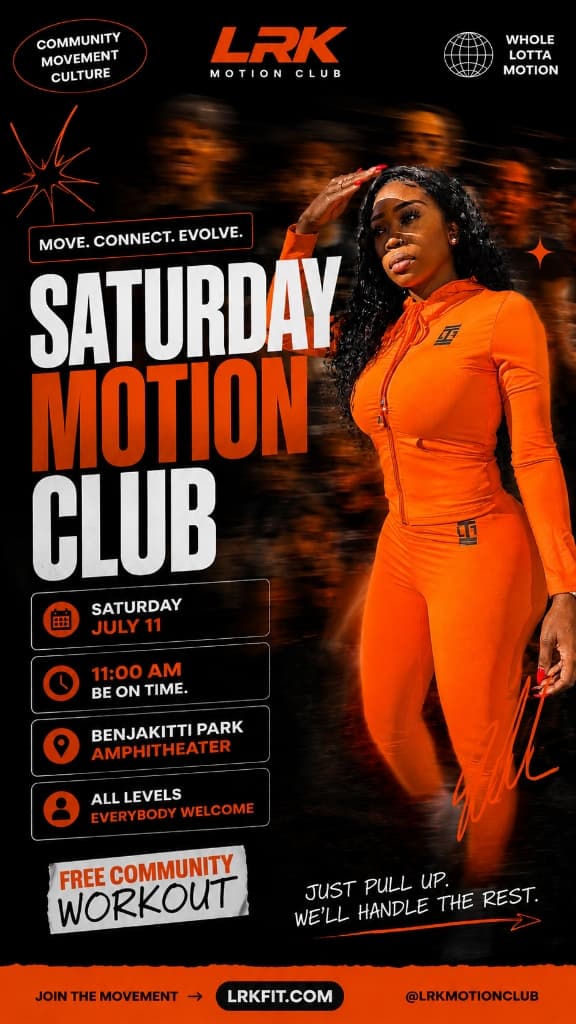 Saturday Motion Club Weekly Free Workout Flyer